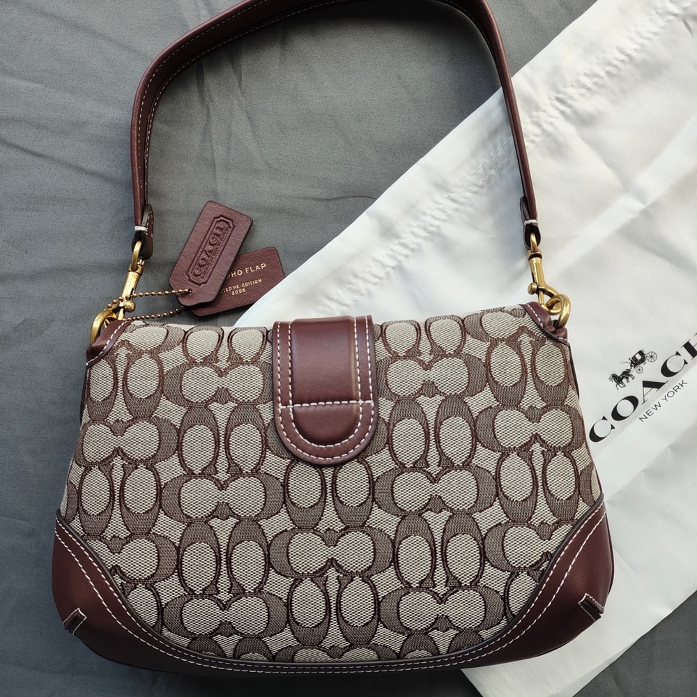 Coach Brown and Beige Signature Canvas Saddle Bag with Gold Hardware - Picture 2 of 6